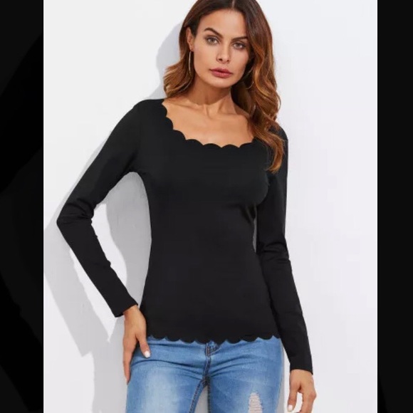 Scalloped fall long sleeve shirt in Black - Picture 5 of 6